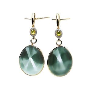 Pendientes de piedras preciosas verdes de lujo, joyería de plata colgante chapada en oro para mujer - Product Image 1