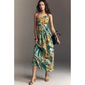 Robe Quotidienne Élégante et Décontractée pour Femme en Coton Naturel, Col en V, Sans Manches, Longueur Midi, Imprimé Floral Numérique, Teinte Unie, Coupe Trapèze - Product Image 1