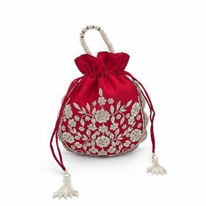 Cheap Handmade Embroidered Potli <b>Bag</b> with Rich Bead Decoration <b>for</b> <b>Bridal</b> Trousseau, Bridesmaid Gifts and Traditional <b>Weddings</b> - Product Image 1