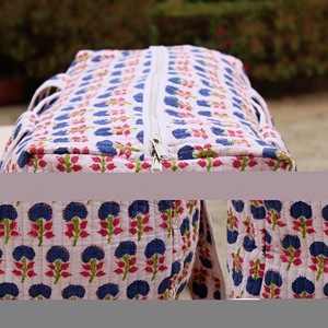 Cotton Floral Quilted <b>Duffel</b> <b>Bag</b> With Zipper Closure Large Capacity Travel Weekender Tote Handmade Block Print Pattern - Product Image 2
