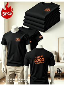 T-shirt à manches courtes pour homme, noir, à séchage rapide, avec logo personnalisé, 100% polyester jersey, col rond, motif lettres décontracté, 5 pièces, pull-over premium - Product Image 6