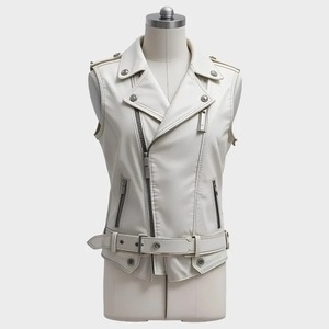 White Leather Biker Vest Men's <b>Punk</b> Rock Motorcycle Gear - Product Image 1