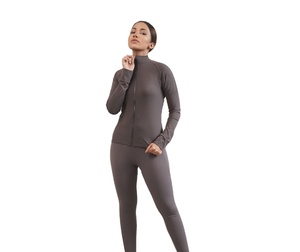 Veste de fitness pour femme, coupe ajustée, manches longues, col montant, respirante, sensation seconde peau, avec fermeture éclair, décontractée, pour l'extérieur - Product Image 3