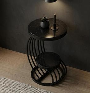 Modern Round Console <b>Table</b> with <b>Marble</b> <b>Top</b> and Metal Pedestal Base for Living Room Furniture - Product Image 5