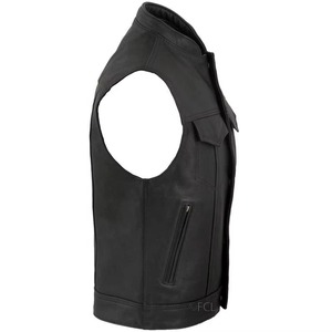 Chaleco de Motociclista de Cuero Negro Personalizado para Hombre, Chaleco sin Mangas, Cuello Alto, Chaleco de Cuero Genuino para Motociclistas - Product Image 3