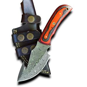 Couteau de chasse et de survie haut de gamme en acier Damas, avec lame à dépecer et à éviscérer, manche en bois stabilisé coloré, OEM ODM, vente en gros - Product Image 1