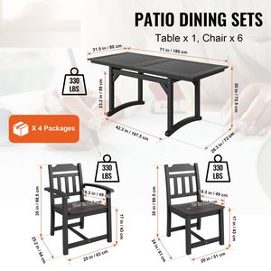 Set da Giardino 7 Pezzi per Tutte le Stagioni, Tavolo Rettangolare e Sedie da Esterno per Bistrot - Product Image 2