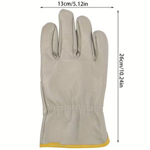 Guantes de Seguridad para Mecánicos, Color Gris, Guantes de Trabajo de Cuero para Construcción con Protección Completa para los Dedos y Muñeca Elástica - Product Image 5