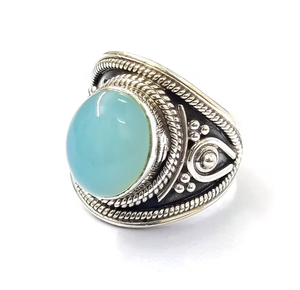 Bague de luxe en argent 925 avec chalcédoine aqua de forme ovale de haute qualité, finition oxydée, idéale pour les fêtes et les mariages, cadeaux - Product Image 3