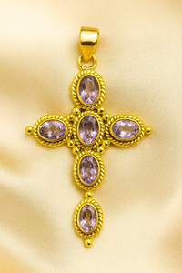 Natural Purple Amethyst Cross Pendant 925 Sterling Silver Religious <b>Jewelry</b> Vintage Handmade Gemstone Pendant Gift for Unisex - Product Image 6
