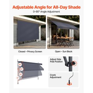 Toldo Retráctil Manual de 138 Pulgadas para Patio Exterior, Toldo Ajustable en Altura para Puerta y Ventana, Toldos Premium - Product Image 5