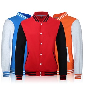 Chaqueta Varsity Naranja para Hombre con Mangas Grises, Cuello Alto, Cierre de Botones, Diseño Color Block, Estilo Casual Urbano, Corte Regular - Product Image 2