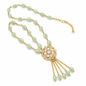 Elegant 925 Silver Gold Plated Green Stone Beads Moissanite Pendant <b>Necklace</b> for Women Party Wear Gift Jewelry Fashion Wholesale - Product Image 4