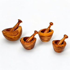 Ensemble mortier et pilon en bois écologique et durable pour la vente en gros |   Moulin à épices en bois naturel |   Broyeur d'herbes |   Ustensile de cuisine fait main - Product Image 1