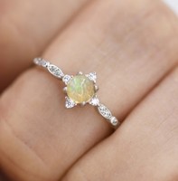 Bague de mariage de luxe en argent sterling plaqué or 14 carats véritable, d'inspiration vintage, avec opale naturelle d'Éthiopie sertie à griffes