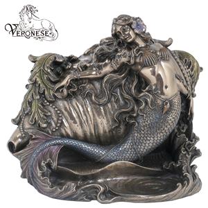 VERONESE DESIGN MERMAID & DOLPHIN MIRROR LUXURY <b>HAND</b>-PAINTED ART NOUEAUY & ART DECO EUROPEAN HOME DECOR RESIN CRAFT - Product Image 3