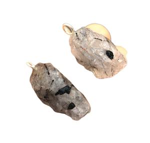 2 ชิ้น 92.5 เงินสเตอร์ลิงจี้ธรรมชาติสีดํา Rutile อัญมณี Top คุณภาพหยาบผู้หญิงเครื่องประดับอินเทรนด์หิน - Product Image 1