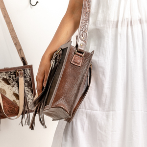 Handmade Cowhide Hair Floral <b>Hand</b> Tooled 100% Genuine Leather <b>Bag</b> For Women High Quality Shoulder <b>Bag</b> For Shopping Traveling - Product Image 2