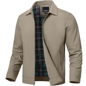 Chaqueta Bomber de Poliéster para Hombre, Color Caqui, Cuello Alto, Corte Regular, Estilo Deportivo, Cierre de Cremallera, Ropa de Invierno - Product Image 2