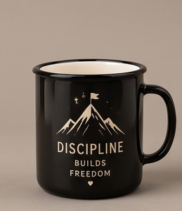 Special Stoic Quote Iron Enamelware <b>Cup</b> Discipline Builds Freedom Art Light Metal Drinkware Trade Supply Distribution Hub - Product Image 3