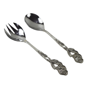 ชุดอุปกรณ์เสิร์ฟเค้กโบราณสีทอง/เงินสุดหรู แบบกำหนดเองได้ พร้อมฐานโลหะสแตนเลสทรงกลม พร้อมมีดตัดเค้กและถาดลายดอกไม้ - Product Image 6