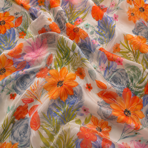 Tela de Seda Estampada Floral 100% Orgánica, Ecológica, Ligera, Chifón Transparente para Vestidos, Chales, Prendas de Boda - Product Image 6