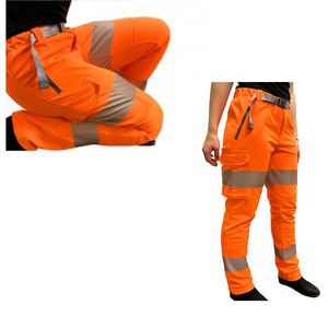 Pantalon de travail en polyester orange haute visibilité, bandes réfléchissantes, plusieurs poches, certifié CE, respirant, pour travaux de construction - Product Image 4
