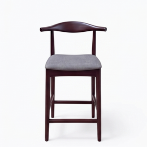 Modern Nordic Dark Wood <b>Bar</b> <b>Stool</b> Grey Upholstered Seat High Chair For Luxury Cafe Restaurant And Kitchen Island Furniture - Product Image 1