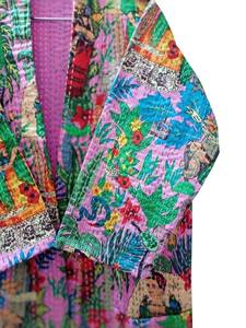 Bata Kimono con Estampado de Dibujos Animados para Mujer, Suave y Transpirable, de Algodón, para Verano, Hecha a Mano, ODM, Cuello en V, Cintura Elástica, 100% Algodón - Product Image 3