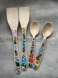 Cuillères en bois imprimées de fleurs, lot de 4, manche artisanal, cuillères à thé et à sucre, meilleure qualité, pour la maison et la cuisine, en provenance d'Inde - Product Image 5