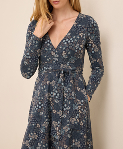 Robe portefeuille à imprimé floral et col en V pour femme, élégante, longueur midi, décontractée, d'été, avec taille élastique - Product Image 3