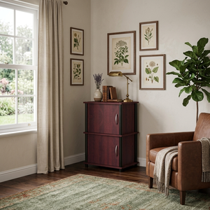 Modern 1943 Multi Use Living Room <b>Storage</b> Cabinet Wood Double Single Door <b>Sideboard</b> Compact Accent Mahogany Oak Organizer - Product Image 1
