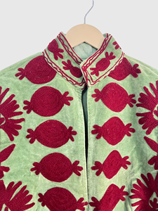 Veste en velours vert brodée à col mandarin, manches longues, motif floral, grande taille, vêtements d'automne pour femmes - Product Image 6