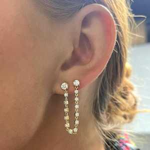 Boucles d'oreilles chaîne à double perçage en or massif 14 carats avec diamant de laboratoire taille ronde, deux trous connectés, pendantes simples, vente en gros d'usine - Product Image 4