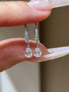 Total 2.00 CT Pear Cut Lab Grown <b>Diamond</b> Drop <b>Earrings</b> 14K White Gold E VS1 IGI Certified Creality Bridal <b>Dangle</b> <b>Earrings</b> , hoop - Product Image 4