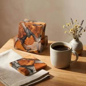 Handmade Wood Resin <b>Coasters</b> With State Maps Blue Inlay Custom Shape Mats <b>For</b> <b>Drink</b> Protection - Product Image 6