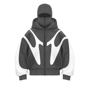 Sweat-shirt à capuche zippé oversize pour homme avec design masque, color block, streetwear, coupe classique, en polyester tricoté, pour l'automne - Product Image 1
