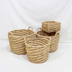 Trending Home Decor Natural Water Hyacinth Circle Storage <b>Basket</b> Set Handles Rustic Style Eco-Friendly for Laundry Blankets Toys - Product Image 1