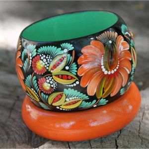 Rustic Artisan Ethnic <b>Indian</b> Wooden Bracelet Hand-Painted <b>Bangles</b> Model RR202520441 by RR ENTERPRISES - Product Image 1