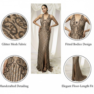 Vestido de sirena de malla con brillantina de lujo |   Corpiño ajustado para mujer con cintura natural |   Diseño de Bordado Personalizado |   Vestido de Noche Formal - Product Image 2