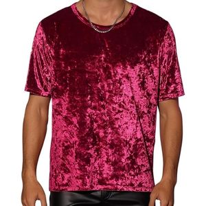 Men's Crushed Velvet T-Shirt Premium <b>Maroon</b> Velour Short Sleeve Tee Modern Boxy Fit Streetwear <b>Top</b> - Product Image 2