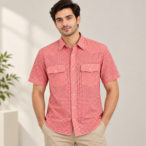 Chemises à manches courtes pour hommes, en coton mélangé à carreaux gingham, légères, décontractées, pour le bureau, à boutons, vente en gros, fournisseur en vrac - Product Image 2