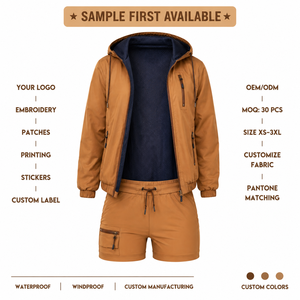 Custom Printed Logo Girls Hooded Windbreaker Set Ripstop Polyester Fabric Side <b>Zip</b> Pocket Shorts Wholesale OEM Private Wear - Product Image 5
