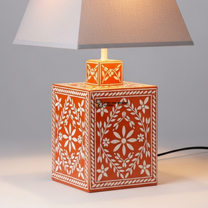 Modern <b>Orange</b> Bone Inlay Lamp with Fabric Shade | Luxury Living Room & Bedroom <b>Lighting</b> - Product Image 5