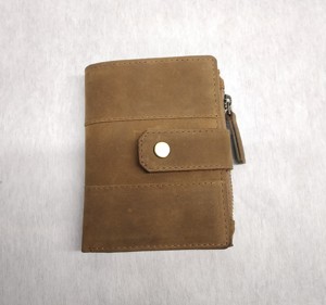 Handcrafted Zipper Compartment Coin Pocket Card Holders Genuine Oil Leather <b>Wallets</b> <b>RFID</b> Durable Daily Usage Button Crazy Horse - Product Image 6