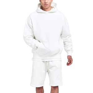 Conjunto de Dos Piezas de Sudadera con Capucha y Pantalones Cortos de Color Liso, Sudadera Holgada de Felpa, Pantalones Cortos con Cintura Elástica, Chándal - Product Image 3