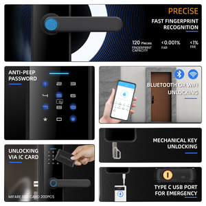 Cerraduras Inteligentes <span class=keywords><strong>de</strong></span> Puerta con Manija <span class=keywords><strong>Digital</strong></span> Eléctrica y Lector <span class=keywords><strong>de</strong></span> Huella, Llaves WiFi, Compatible con Tuya y Ttlock - Product Image 3