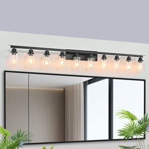 Matte Black 10-Light Modern Bathroom <b>Vanity</b> Lighting 65.4inch Mirror with Black Wall Fixtures for <b>Bedroom</b> & Living Room - Product Image 1