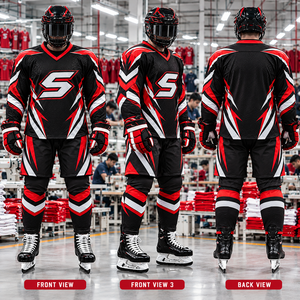 Conjunto de Jersey de Hockey sobre Hielo Unisex, 100% Poliéster, Secado Rápido, Nombre del Equipo Personalizado, Bloques de Color Negro, Rojo y Blanco, Manga Larga, Ropa Deportiva para Adultos - Product Image 4