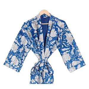 แจ็กเก็ตผ้าแคนธาสำหรับผู้หญิง,เสื้อแจ็กเก็ตกิโมโนยาวพิมพ์ลายบล็อกด้วยมือเสื้อแจ็กเก็ตมิโนสำหรับใส่วันวาเลนไทน์ - Product Image 2